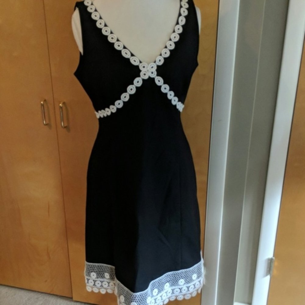 Cute Black J. Crew Dress with White Crochet Detail